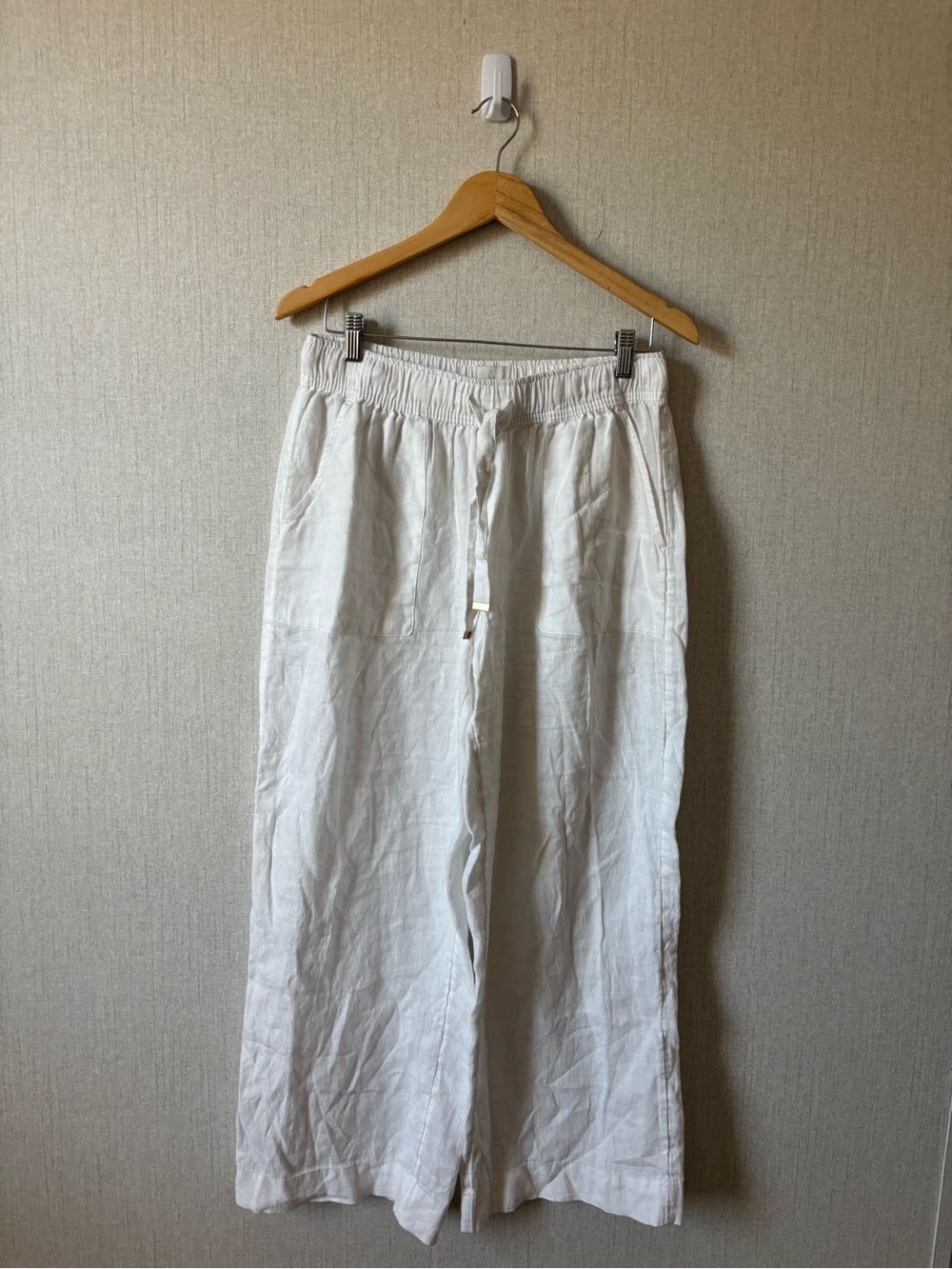 Joie White Linen-Blend Drawstring Wide-Leg Trousers